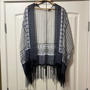Dynamite Blue and White Fringe Kimono